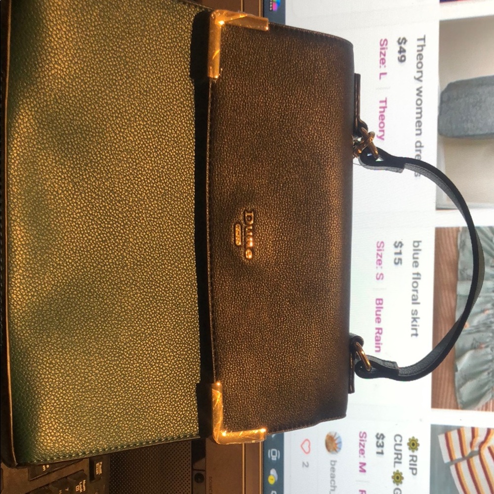 Dune London Black Structured Shoulder Bag with Gold Accents